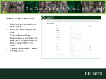 Applicant Profile (all applications):  Breadcrumbs across the top are    always visible.