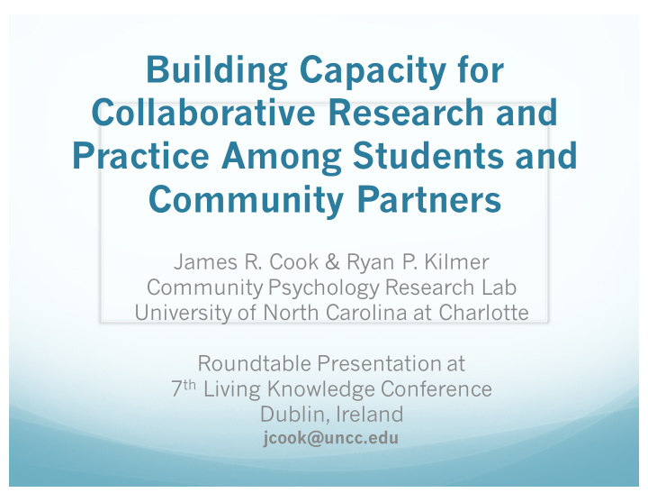 building capacity for collaborative research and practice