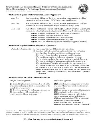 D EPARTMENT OF L OCAL G OVERNMENT F INANCE  O VERSIGHT OF A SSESSORS &amp; A PPRAISERS Ethical