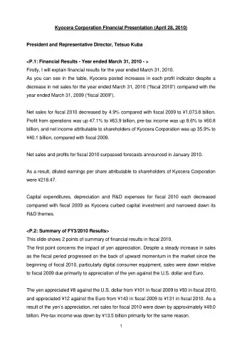Kyocera Corporation Financial Presentation (April 28, 2010)  President and Representative Director,