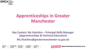 Apprenticeships in Greater  Manchester Key Contact: Nic Hutchins  Principal Skills Manager