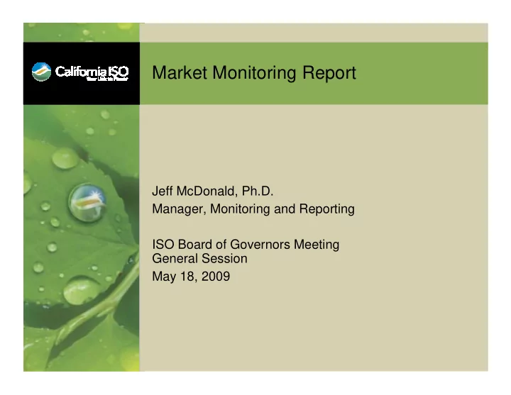 market monitoring report