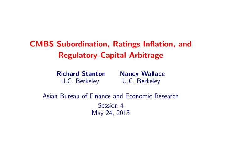 cmbs subordination ratings inflation and regulatory