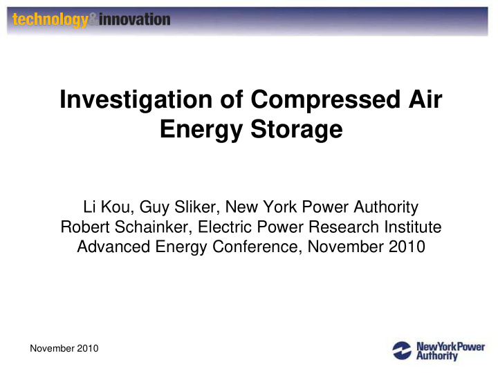investigation of compressed air energy storage