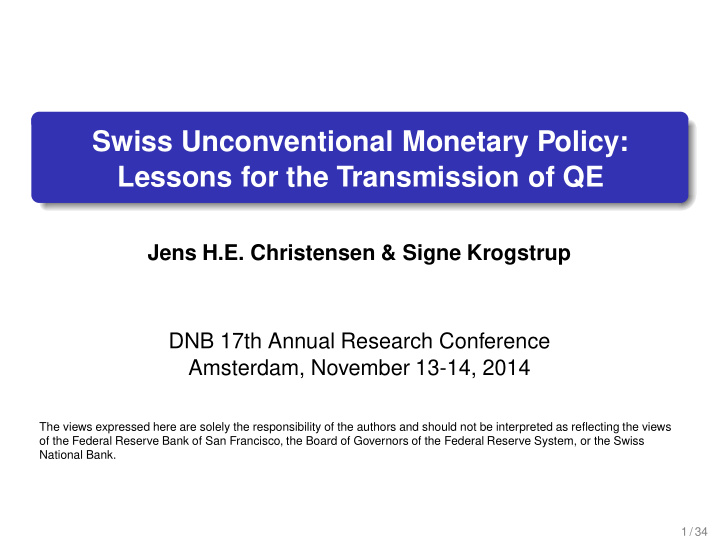 swiss unconventional monetary policy lessons for the