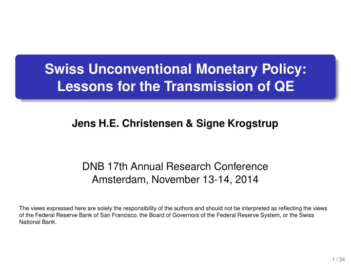 swiss unconventional monetary policy lessons for the