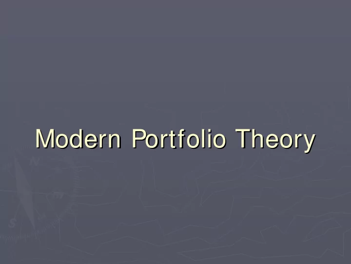 modern portfolio theory modern portfolio theory history