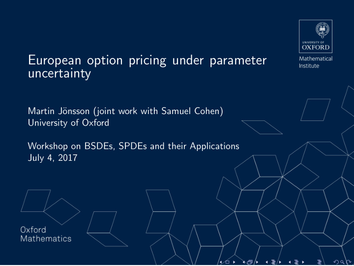 european option pricing under parameter uncertainty
