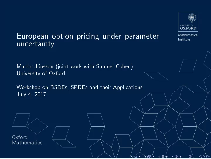 european option pricing under parameter uncertainty