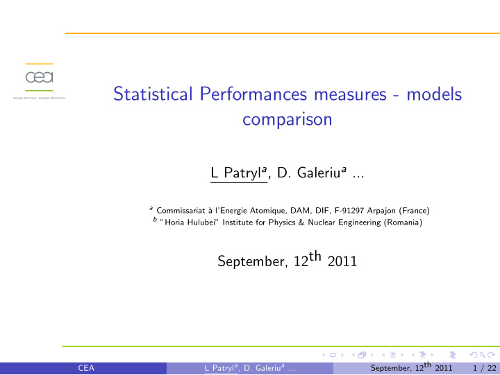 statistical performances measures models comparison