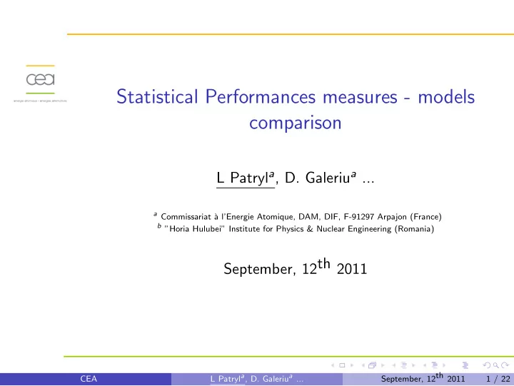 statistical performances measures models comparison