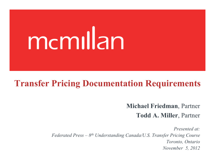 transfer pricing documentation requirements