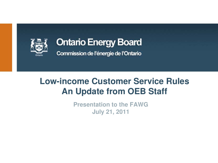 low income customer service rules an update from oeb staff