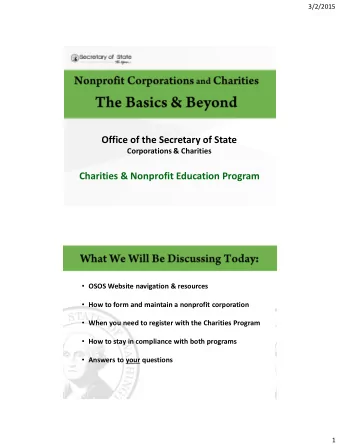 Office of the Secretary of State  Corporations &amp; Charities  Charities &amp; Nonprofit Education