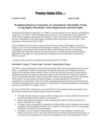 Washington Business Corporation Act Amendments: Shareholder Voting  Group Rights, Shareholder