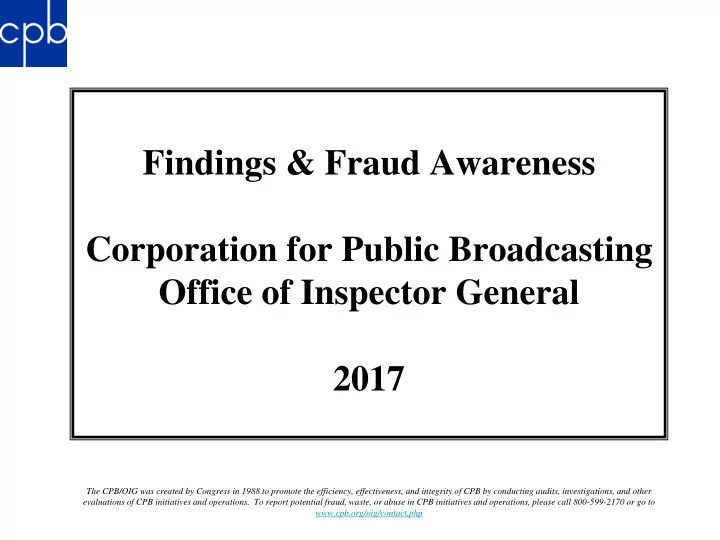 findings fraud awareness corporation for public