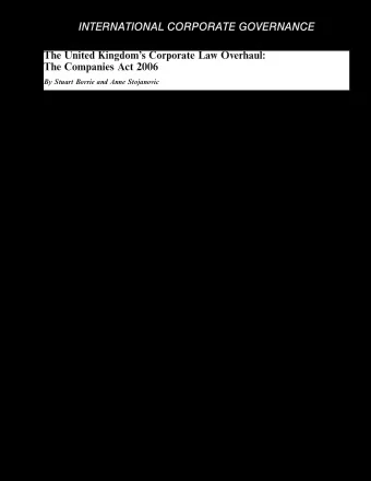 INTERNATIONAL CORPORATE GOVERNANCE  The United Kingdoms Corporate Law Overhaul:  The Companies