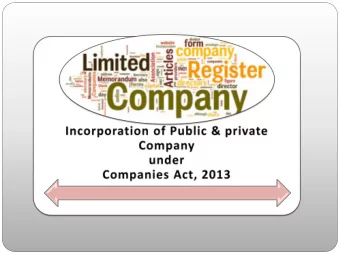 Company  TYPES OF  Public  COMPANIES  Company  Section 8  company  A COMPANY:-  having