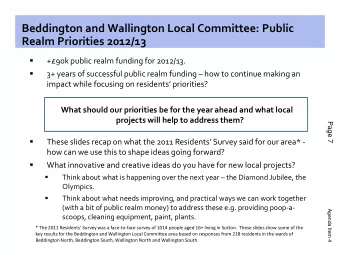 Beddington and Wallington Local Committee: Public  Realm Priorities 2012/13    +90k public