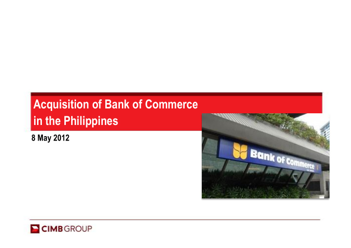 acquisition of bank of commerce in the philippines