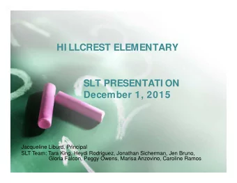 HI LLCREST ELEMENTARY  SLT PRESENTATI ON  December 1, 2015  Jacqueline Liburd, Principal  SLT Team: