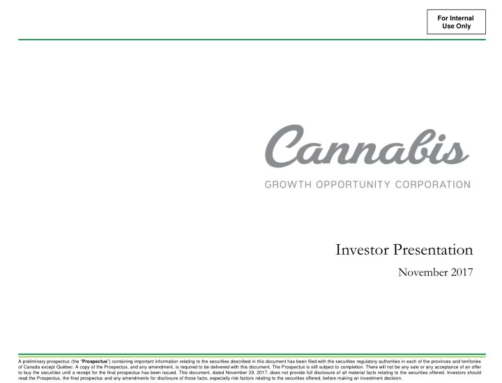 november 2017 a preliminary prospectus the prospectus