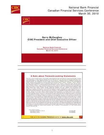 National Bank Financial  Canadian Financial Services Conference  March 30, 2010  Gerry McCaughey