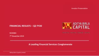 FINANCIAL RESULTS  Q2 FY20  MUMBAI th November 2019 7 th  2019  A Leading Financial Services