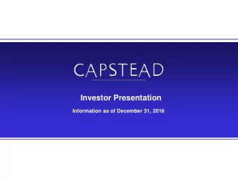 Investor Presentation  Information as of December 31, 2016  Safe Harbor Statement -  Private