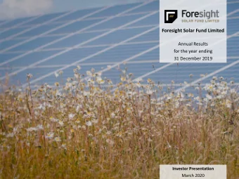 Foresight Solar Fund Limited  Annual Results  for the year ending  31 December 2019  Investor