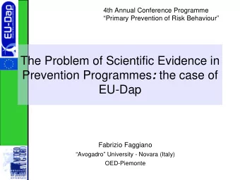 The Problem of Scientific Evidence in Prevention Programmes : : the case of  EU-Dap  Fabrizio