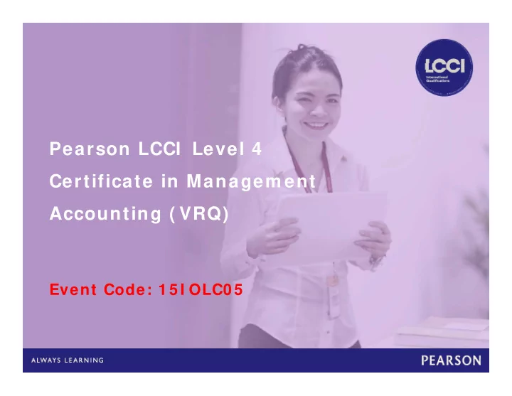 pearson lcci level 4 certificate in managem ent