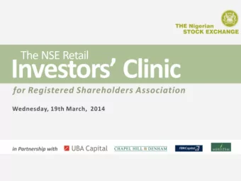 Investor Protection Efforts by the  NSE  Presented  By  Tinuade Awe  Head, Legal and Regulation