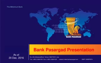 Bank Pasargad Presentation  20 October 2015  31, August 2015  As of  No. 430, Mirdamad Blvd.,