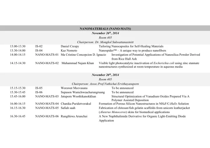 nanomaterials nano mats november 26 th 2014 room 405