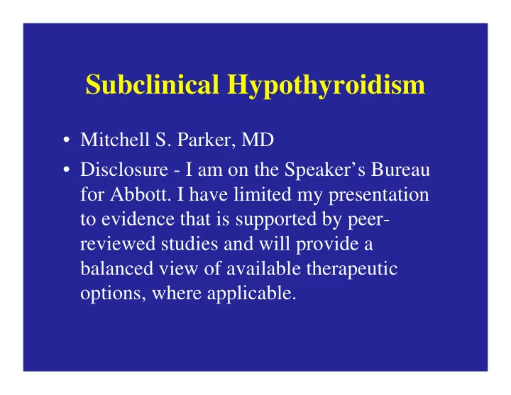 subclinical hypothyroidism