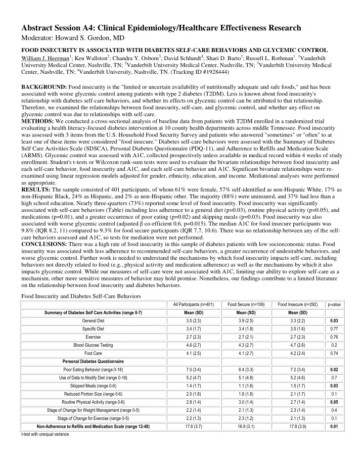 abstract session a4 clinical epidemiology healthcare