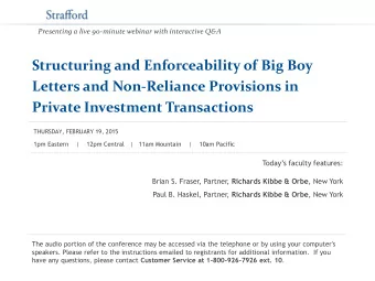 Private Investment Transactions  THURSDAY, FEBRUARY 19, 2015  1pm Eastern    |    12pm Central   |