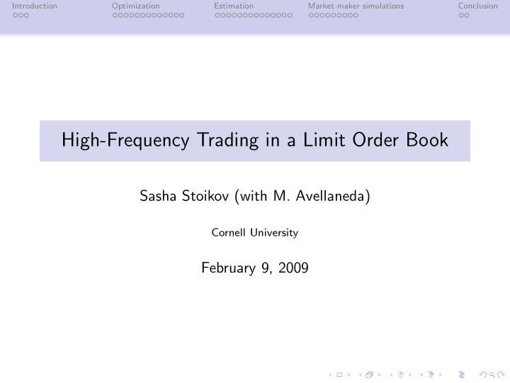 high frequency trading in a limit order book