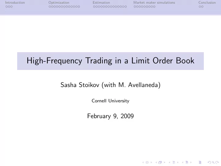 high frequency trading in a limit order book