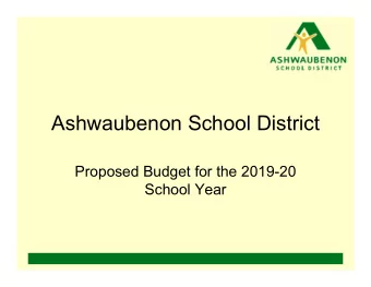 Ashwaubenon School District  Proposed Budget for the 2019-20  School Year  Overview of Presentation
