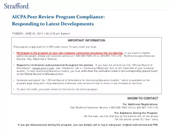 AICPA Peer Review Program Compliance:  Responding to Latest Developments  TUES  DAY, JUNE 24, 2014