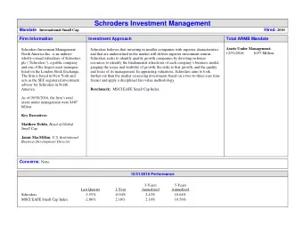 Schroders Investment Management Mandate : International Small Cap Hired : 2010  Firm Information