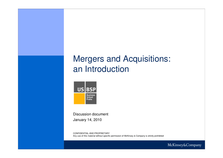 mergers and acquisitions an introduction