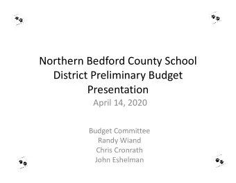 Northern Bedford County School  District Preliminary Budget  Presentation  April 14, 2020  Budget