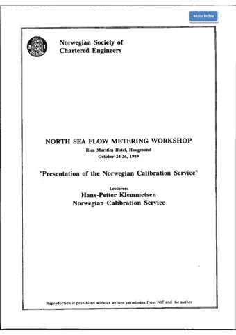 Chartered Engineers NORTH SEA FLOW METERING WORKSHOP Rica Maritim Hotel, Haugesund  October