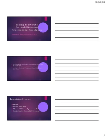 10/2/2016  Ste e ring  Yo ur Co urt to  Suc c e ssful Outc o me s:  Unde rsta nding  Yo ur L  itig