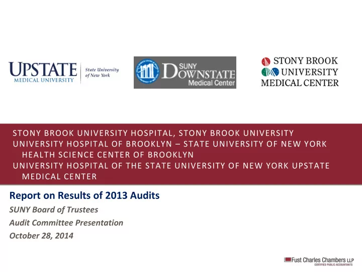 report on results of 2013 audits