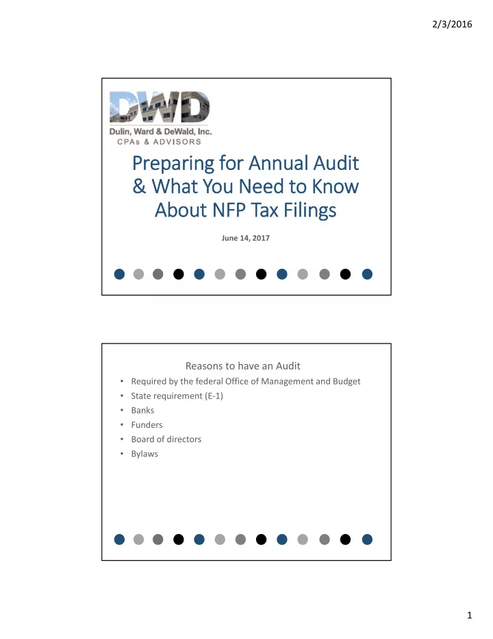 pre preparing fo for annual annual audi audit wh what at