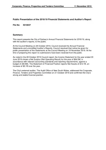 Public Presentation of the 2018/19 Financial Statements and Auditor's Report  File No:  X018037